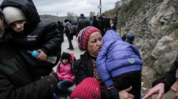 Refugees in Moria camp and Mytilene's port in Lesbos.